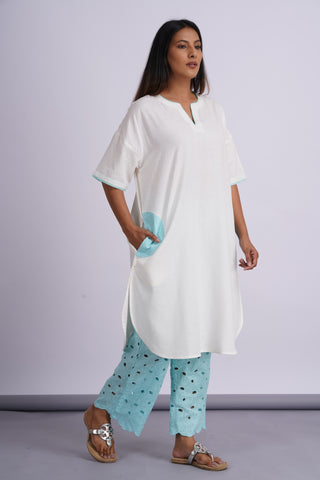 Hakoba Drop Shoulder Kurta Set- Blue