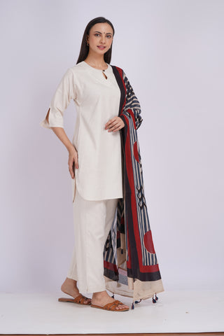 Vasudha Kurta + Dupatta Set- Ivory Stripe