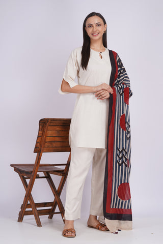 Mulmul Block Print Dupatta- Navy Red