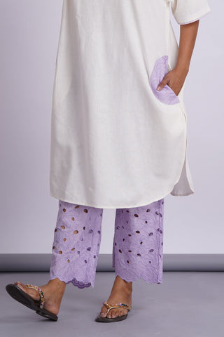 Hakoba Drop Shoulder Kurta Set- Lilac