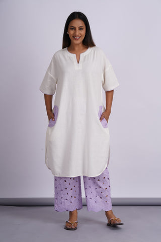 Hakoba Drop Shoulder Kurta Set- Lilac