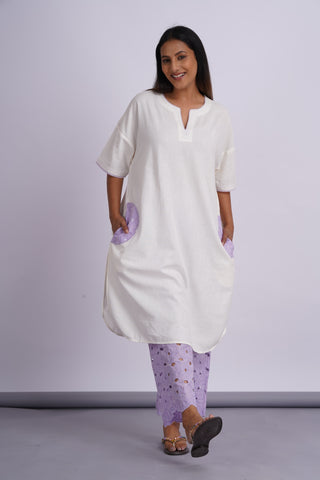 Hakoba Drop Shoulder Kurta Set- Lilac