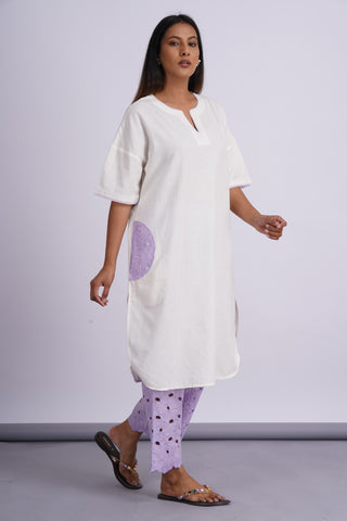 Hakoba Drop Shoulder Kurta Set- Lilac