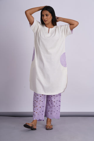 Hakoba Drop Shoulder Kurta Set- Lilac