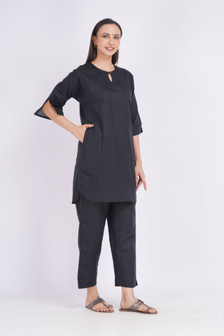 Black Linen Blend Solid Set