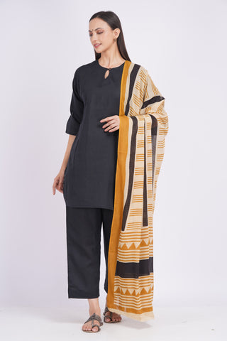 Vasudha Kurta + Dupatta Set- Black Mustard