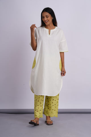 Hakoba Drop Shoulder Kurta Set- Green