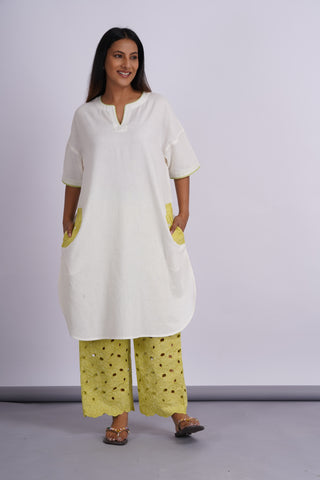 Hakoba Drop Shoulder Kurta Set- Green