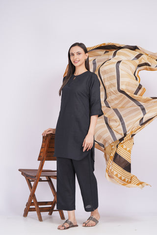 Vasudha Kurta + Dupatta Set- Black Mustard
