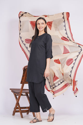 Vasudha Kurta + Dupatta Set- Black Ivory