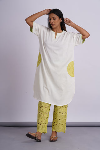 Hakoba Drop Shoulder Kurta Set- Green