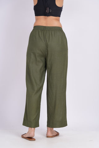 Wide Leg Ankle Pants- Olive