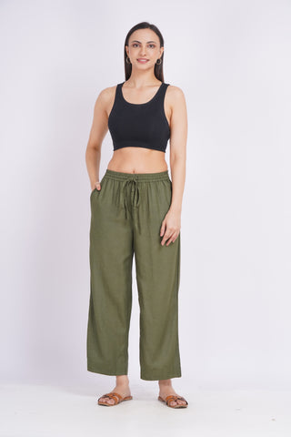 Wide Leg Ankle Pants- Olive