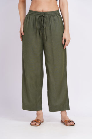 Wide Leg Ankle Pants- Olive