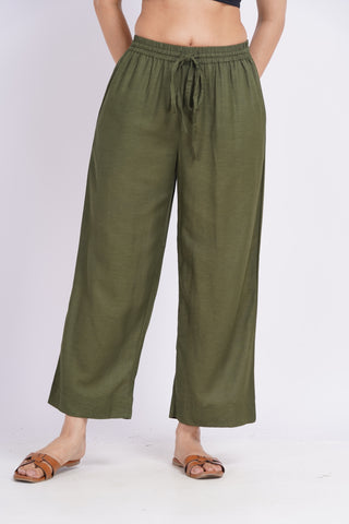 Wide Leg Ankle Pants- Olive