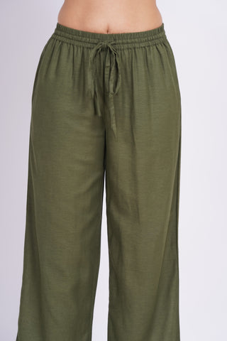 Wide Leg Ankle Pants- Olive