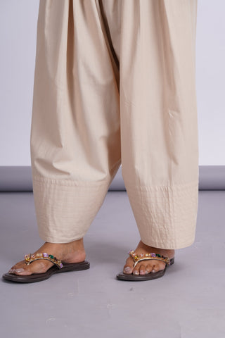 Poplin Farshi Salwar- Beige