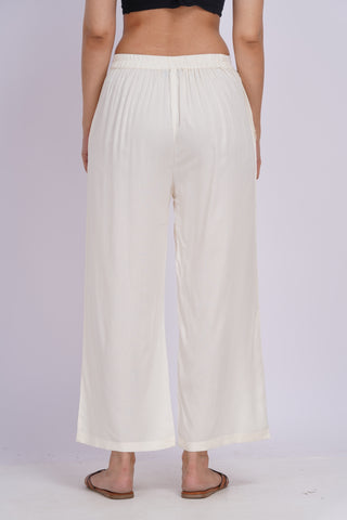 Cotton Blend Palazzo Pants- Off White