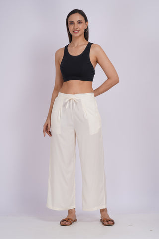 Cotton Blend Palazzo Pants- Off White