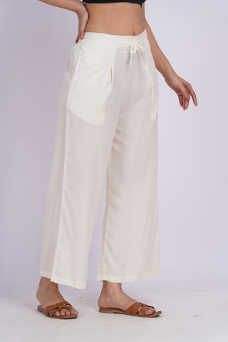 Cotton Blend Palazzo Pants- Off White