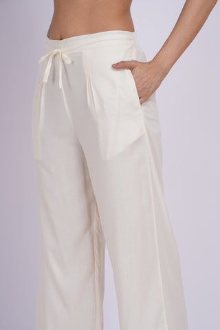 Cotton Blend Palazzo Pants- Off White