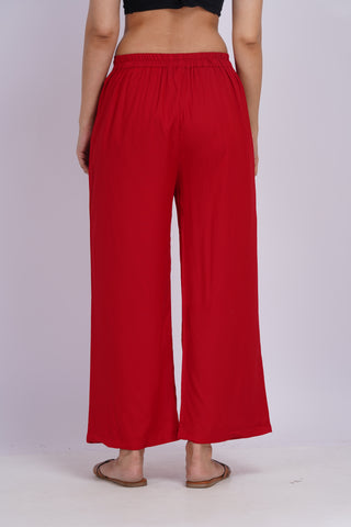 Cotton Blend Palazzo Pants- Red