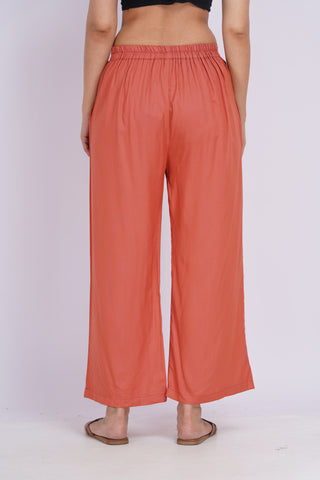 Cotton Blend Palazzo Pants- Rust