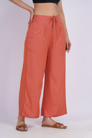 Cotton Blend Palazzo Pants- Rust