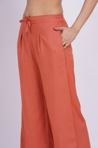 Cotton Blend Palazzo Pants- Rust
