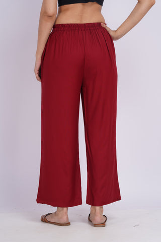 Cotton Blend Palazzo Pants- Maroon