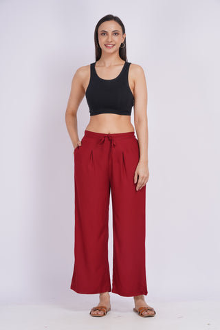 Cotton Blend Palazzo Pants- Maroon