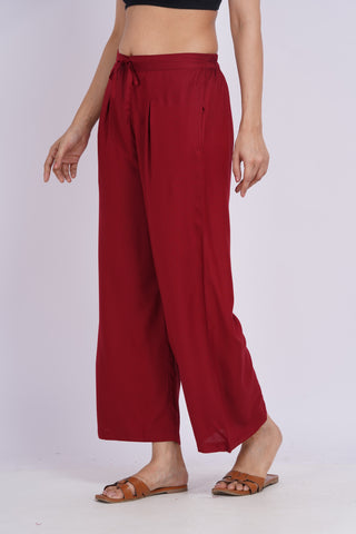Cotton Blend Palazzo Pants- Maroon