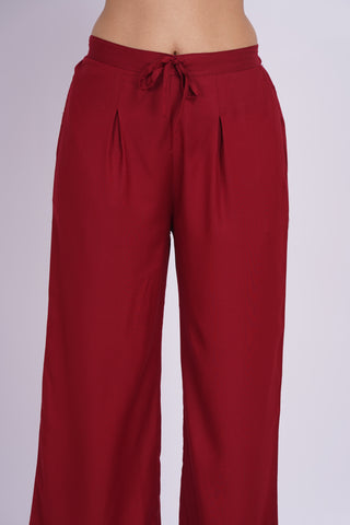 Cotton Blend Palazzo Pants- Maroon