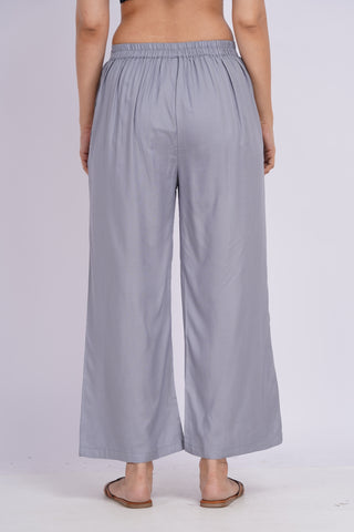 Cotton Blend Palazzo Pants- Grey