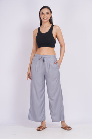 Cotton Blend Palazzo Pants- Grey