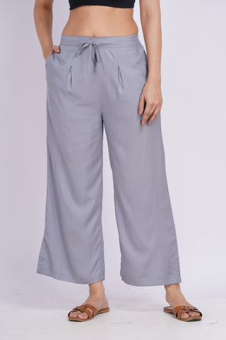 Cotton Blend Palazzo Pants- Grey