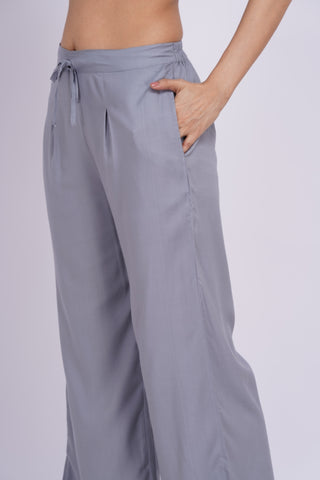 Cotton Blend Palazzo Pants- Grey