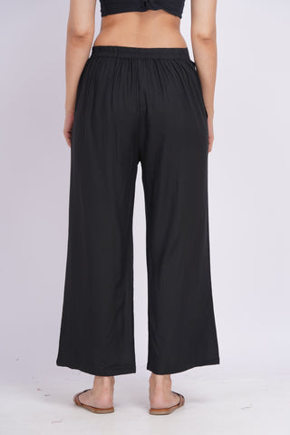 Cotton Blend Palazzo Pants- Black