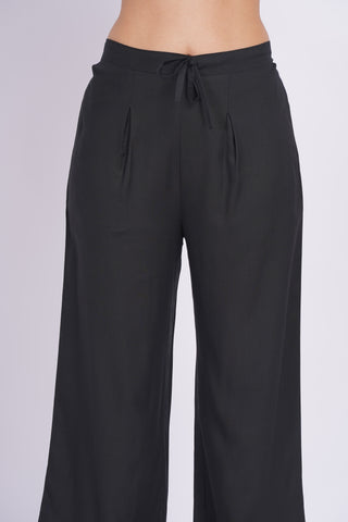 Cotton Blend Palazzo Pants- Black
