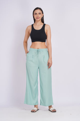 Cotton Blend Palazzo Pants- Sage Green