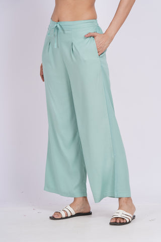 Cotton Blend Palazzo Pants- Sage Green