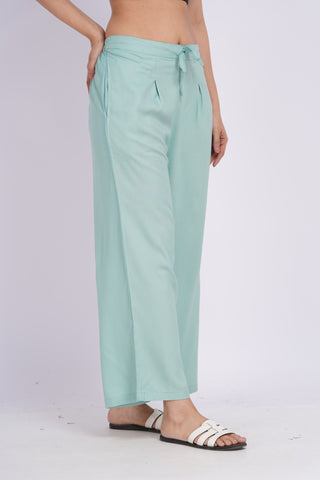 Cotton Blend Palazzo Pants- Sage Green
