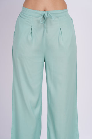 Cotton Blend Palazzo Pants- Sage Green
