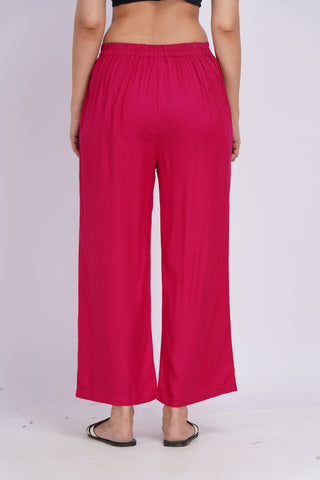 Cotton Blend Palazzo Pants- Magenta