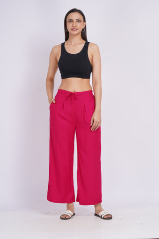 Cotton Blend Palazzo Pants- Magenta