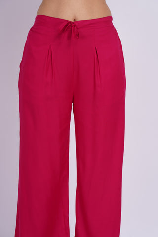 Cotton Blend Palazzo Pants- Magenta