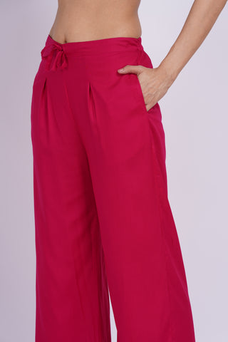 Cotton Blend Palazzo Pants- Magenta
