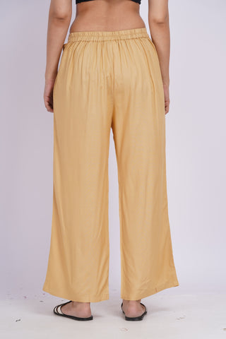 Cotton Blend Palazzo Pants- Beige