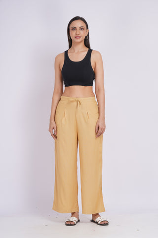 Cotton Blend Palazzo Pants- Beige