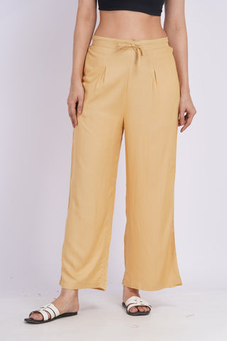 Cotton Blend Palazzo Pants- Beige